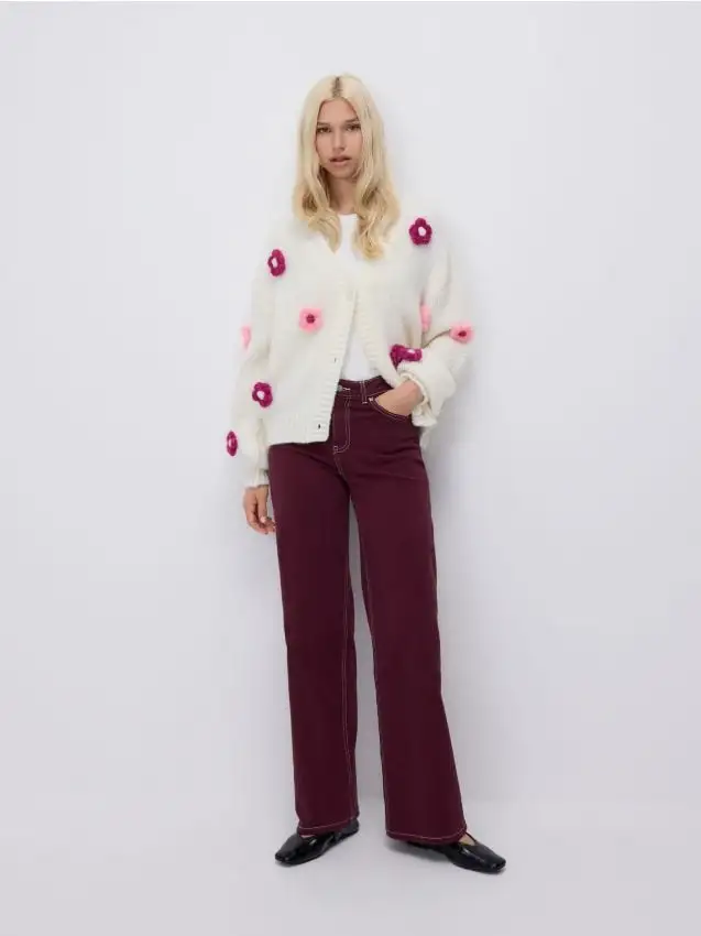 Cardigan con applicazione floreale Colore nude