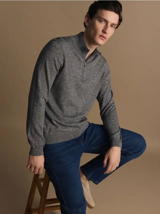 Maglione in cotone con collo rialzato Colore grigio scuro