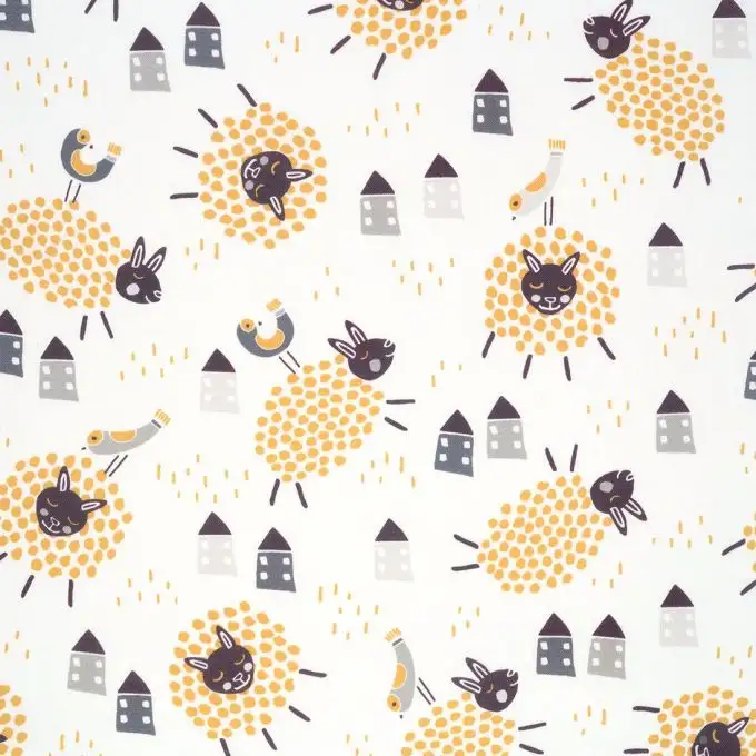 Tessuto cotone pecore gialle