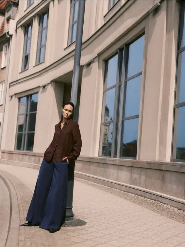 Pantaloni a palazzo in misto viscosa Colore blu scuro