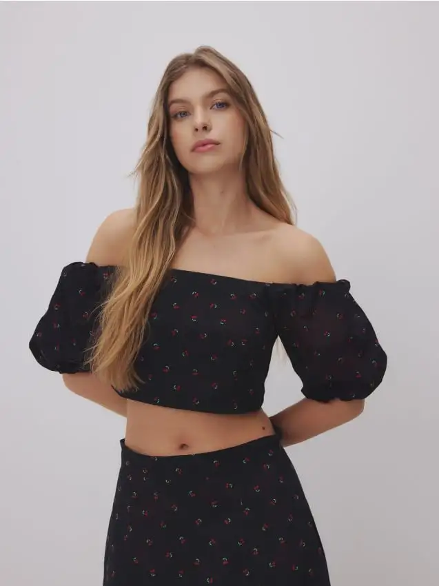 Top corto a spalle scoperte Colore multicolore