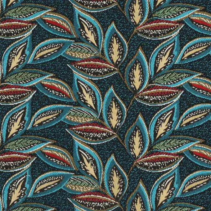 Tessuto jacquard foglie blu