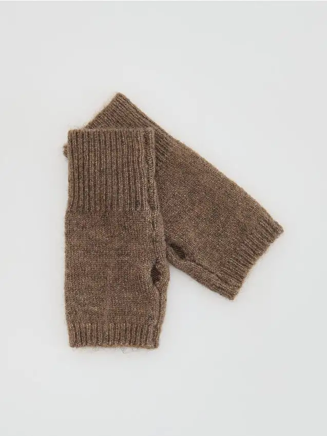 Guanti mezze dita in misto lana Colore caffè