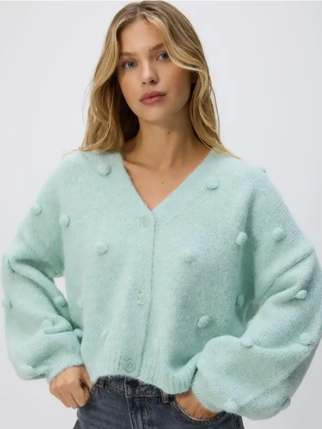 Cardigan con applicazioni Colore turchese pallido