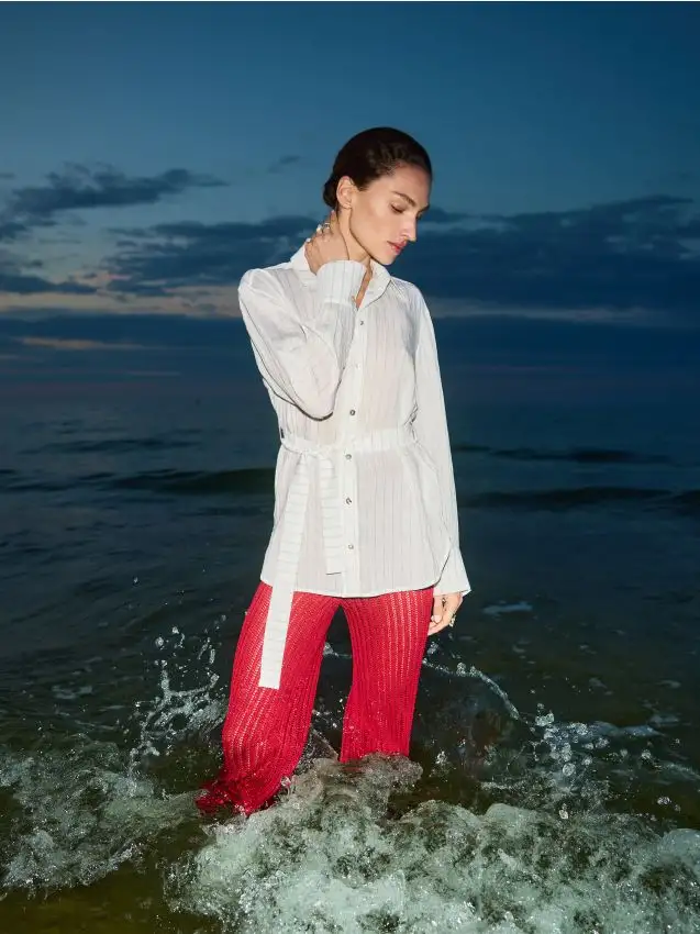 Camicia lunga con cintura da annodare Colore bianco