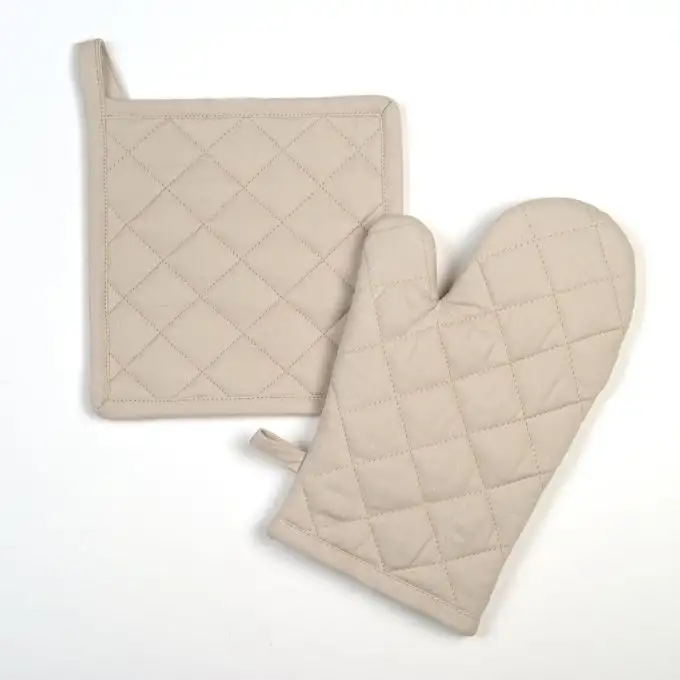 Set guanto e presina beige