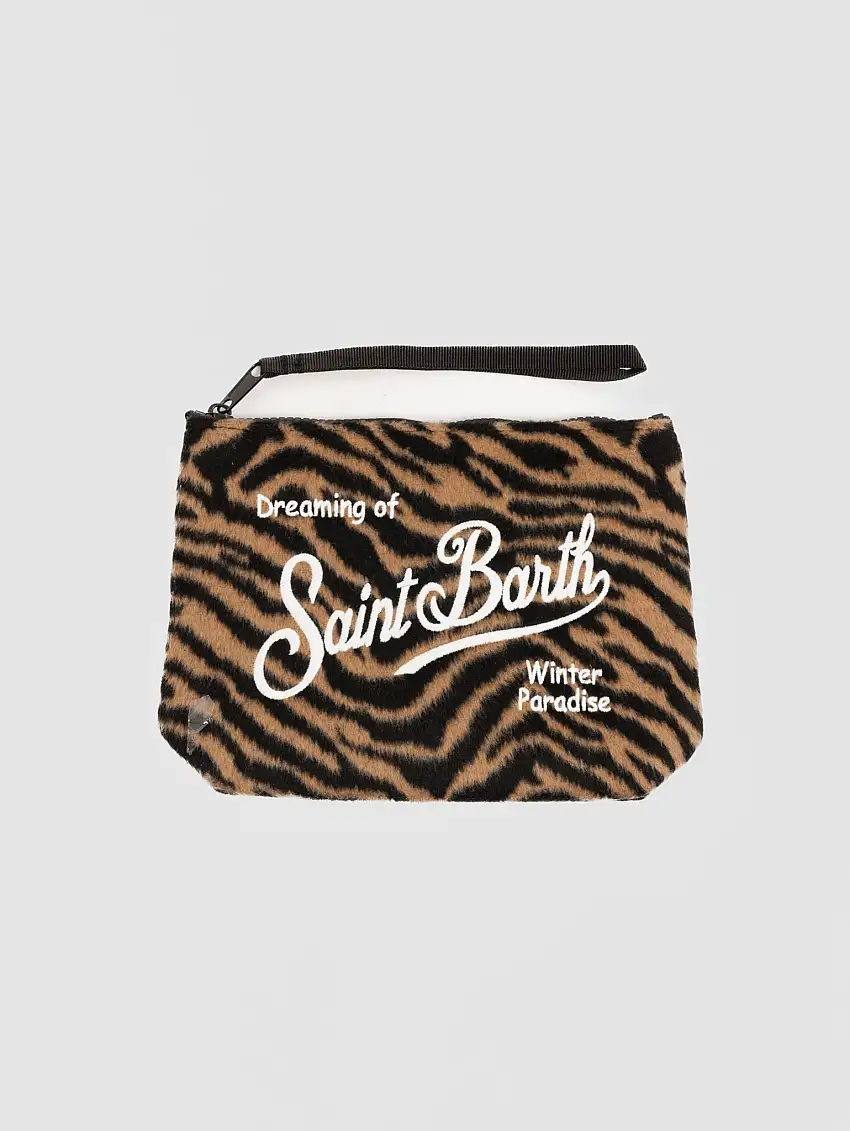 Pochette in Tessuto Eco Fur Zebra Marrone