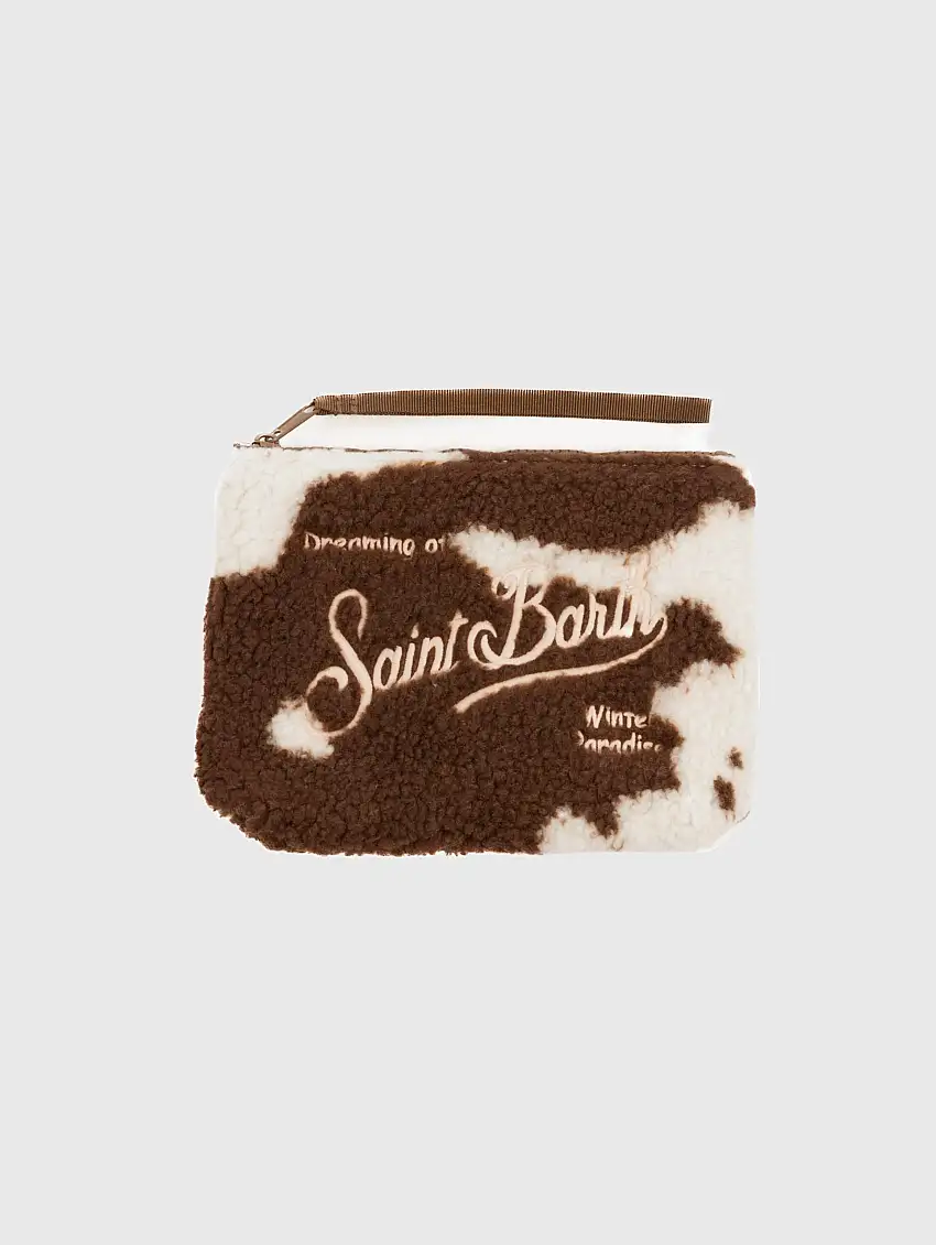 Pochette in Tessuto Sherpa Cow Marrone
