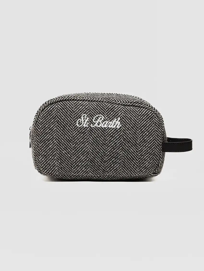 Beauty Case in Lana con Motivo Spigato Westwood Grigio