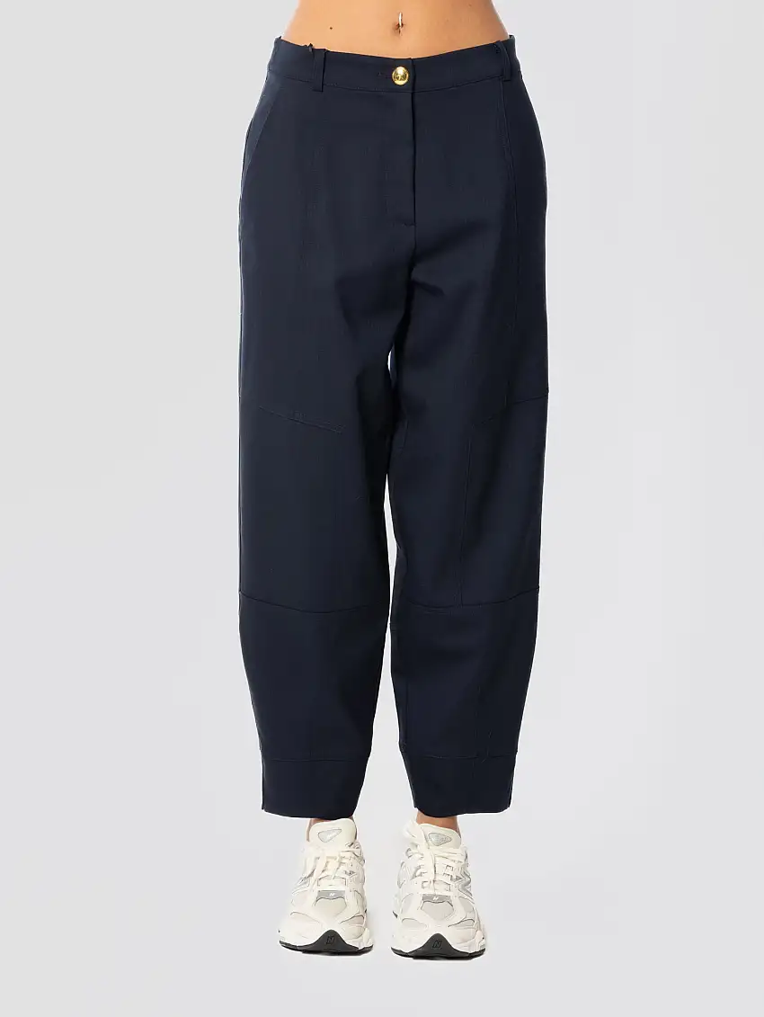 Pantaloni in Lana con Gamba Palloncino Blu