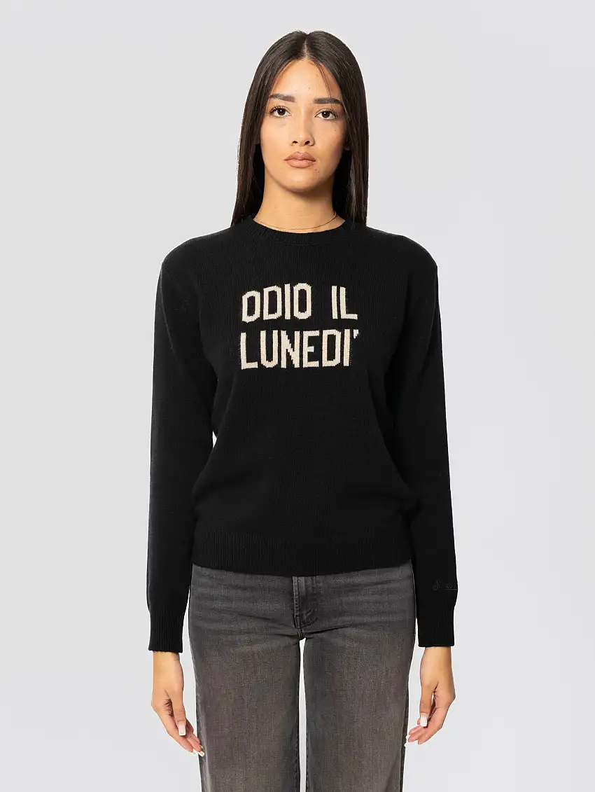 Maglione Girocollo Stampa Jacquard Odio il Lunedì Nero