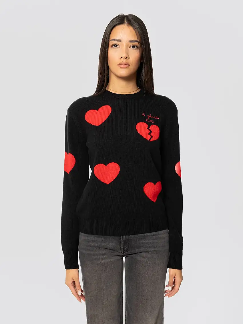 Maglione Girocollo con Ricamo Vi Ghosto Tutti Nero