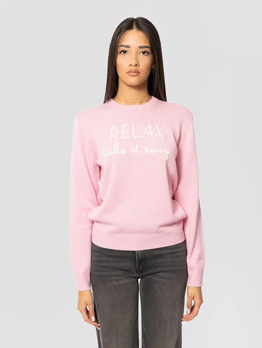 Maglione con Ricamo Relax Take It Easy Rosa