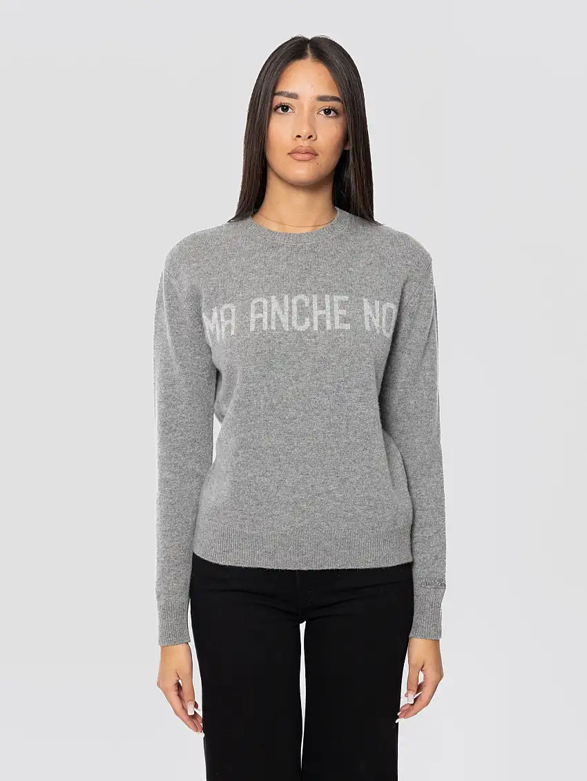 Maglione Girocollo Stampa Jacquard Ma Anche No Grigio