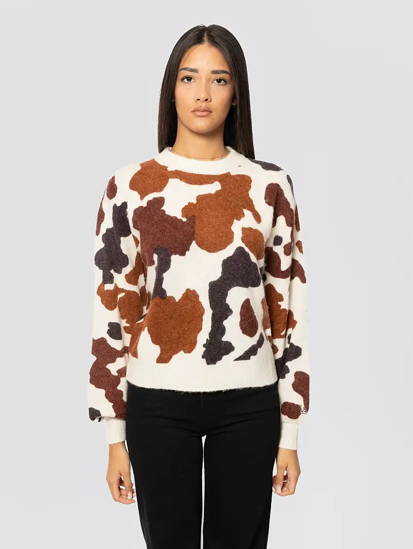 Maglione Girocollo Danya con Stampa COw Skin Marrone
