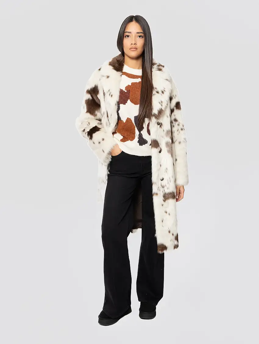 Pelliccia in Eco Fur Effetto Cow Bianco/Marrone