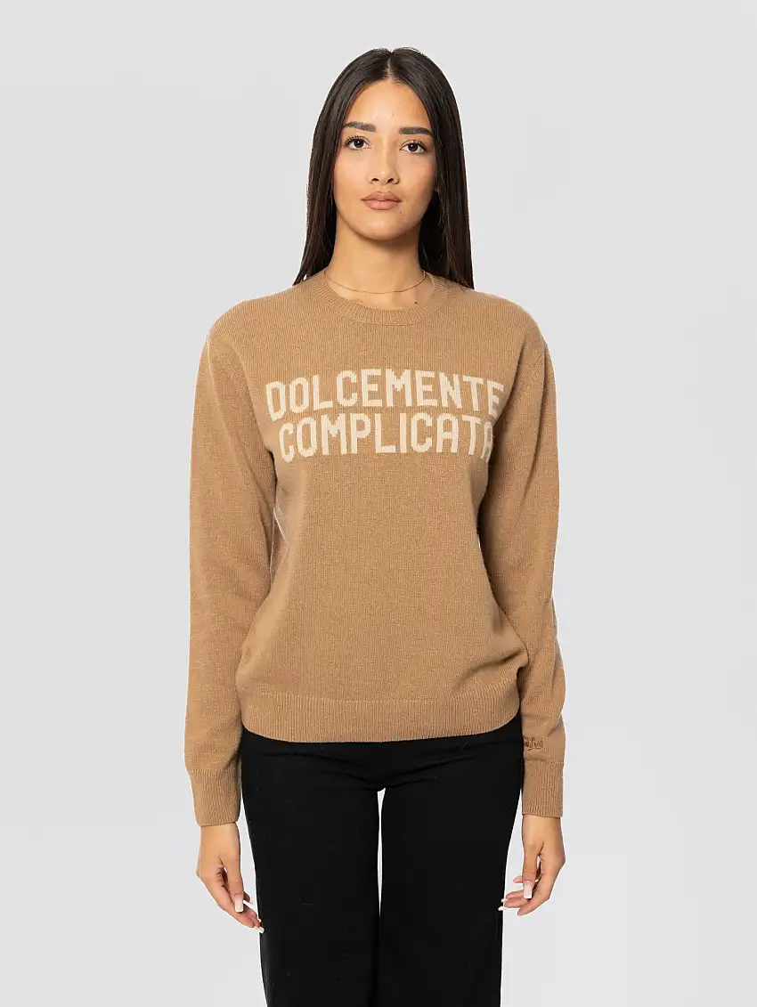 Maglione Girocollo Stampa Jacquard Dolcemente Complicata Cammello