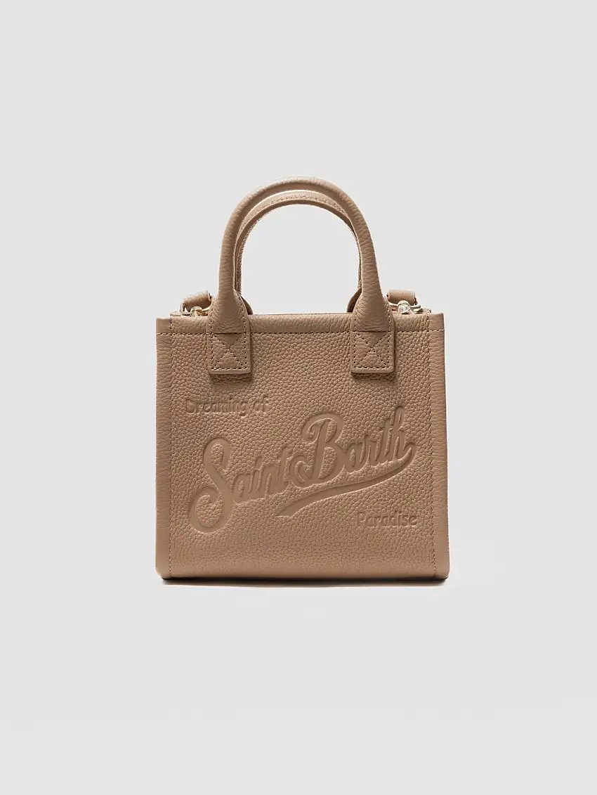 Borsa in Pelle Martellata Vanity Mini Tortora