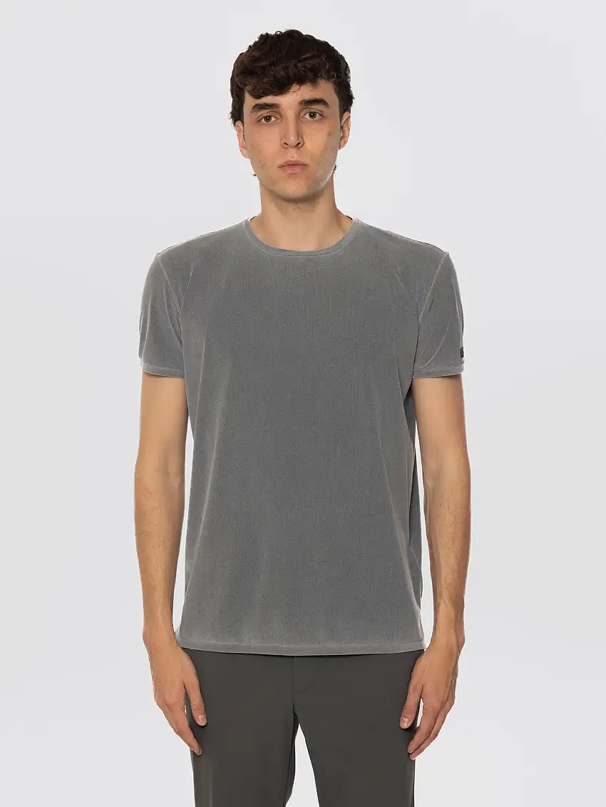 T-shirt in Piqué con Effetto Delavé Grigio