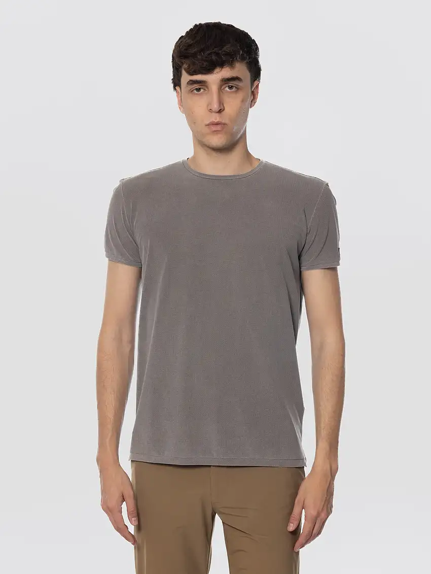 T-shirt in Piqué con Effetto Delavé Tabacco