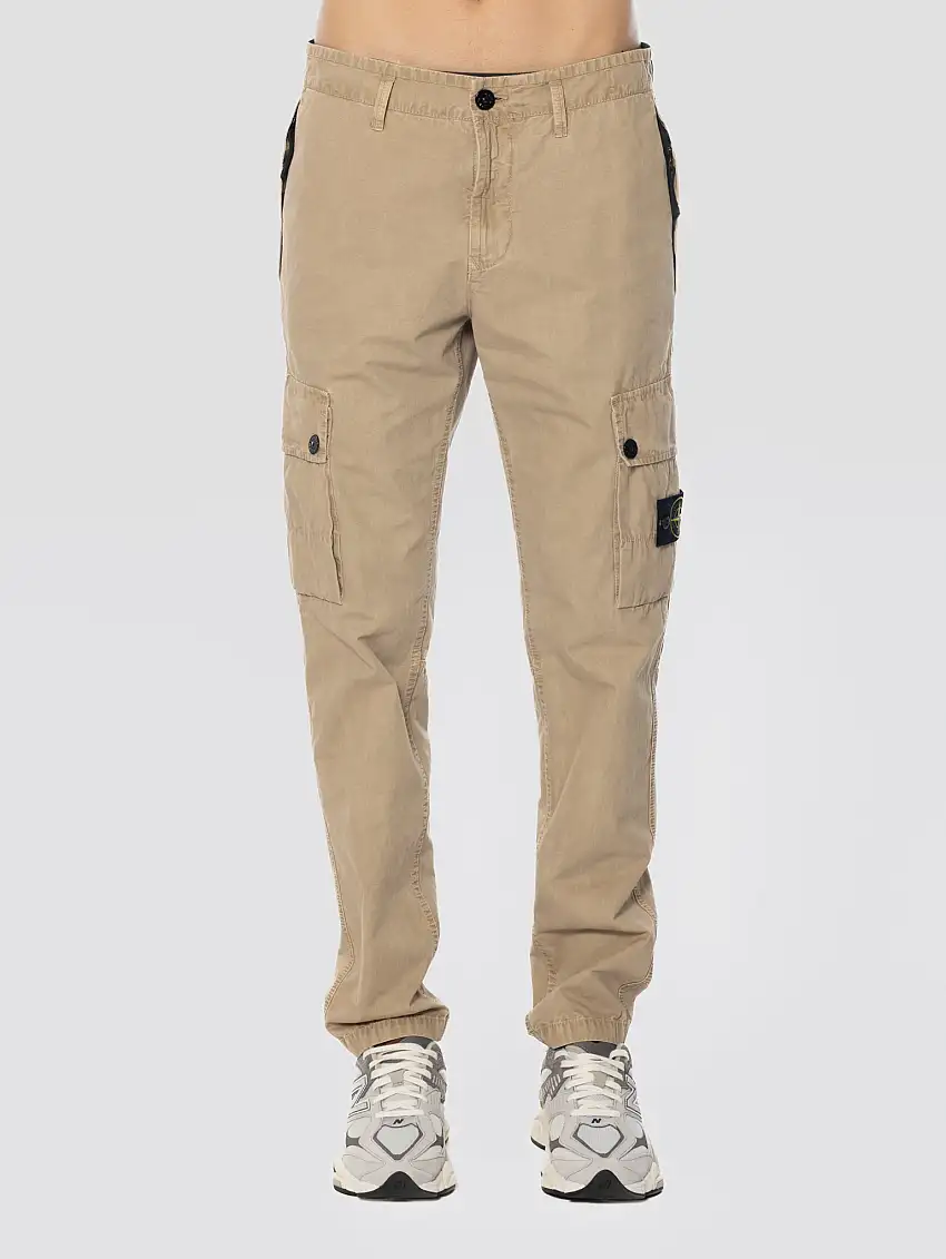 Pantaloni Cargo in Cotone Garzato Deserto