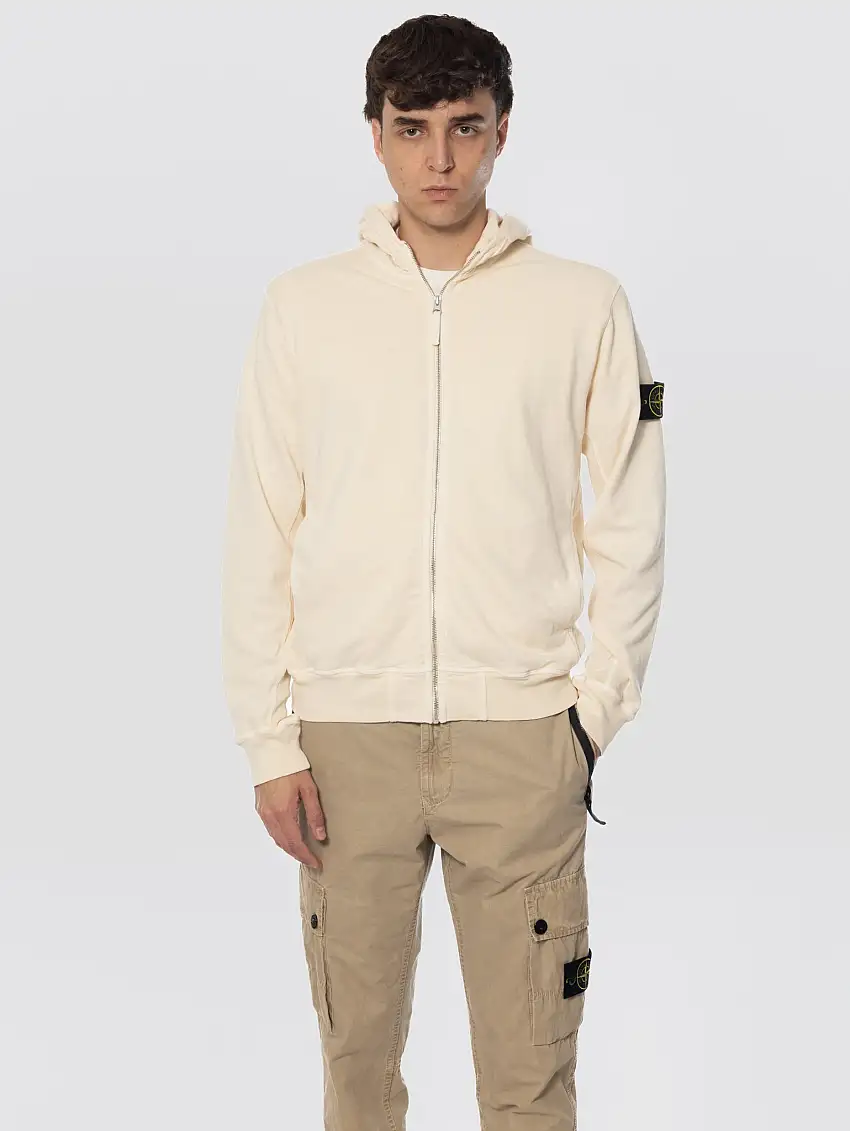 Felpa con Cappuccio in Cotone Malfilé Old Avorio