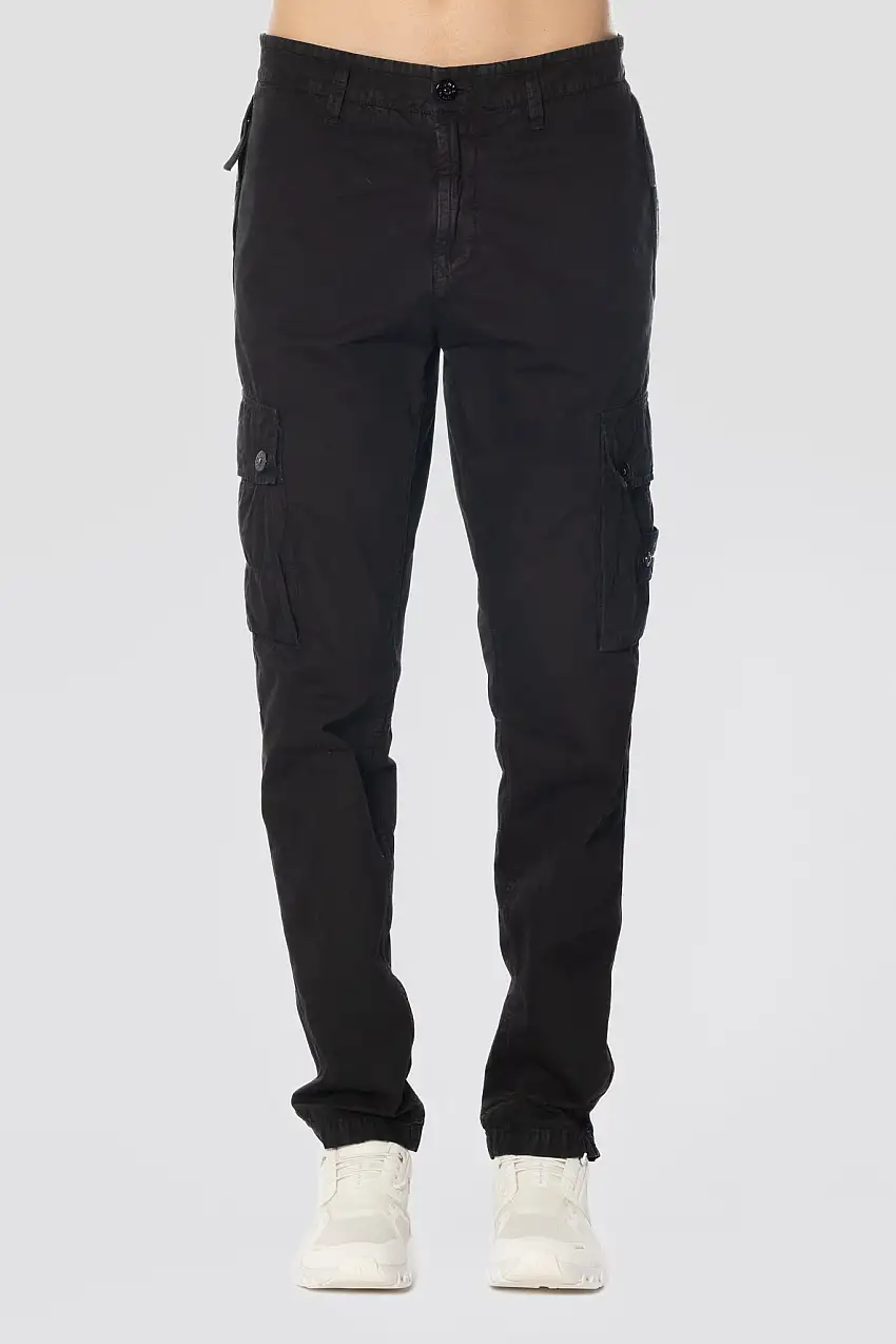 Pantaloni Cargo in Cotone Garzato Nero
