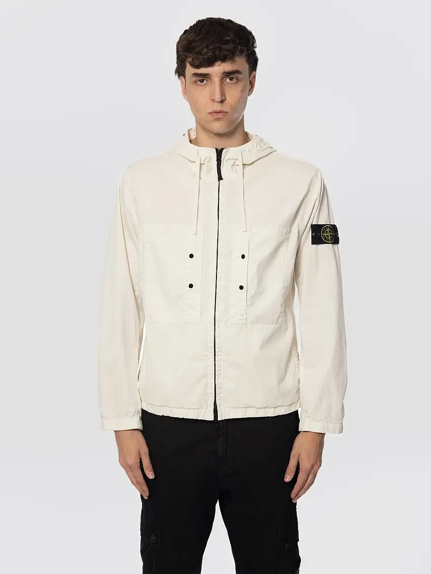 Giubbotto in Twill di Cotone Supima Tinto in Capo Avorio