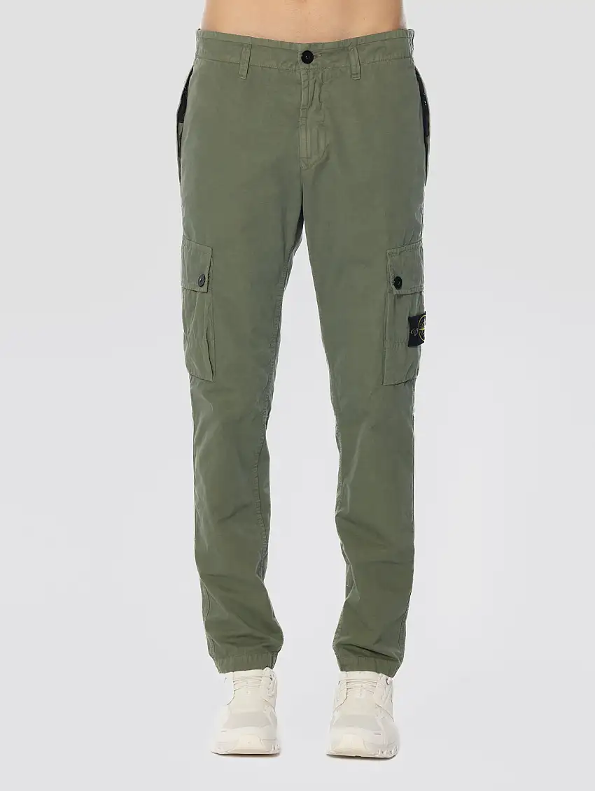 Pantaloni Cargo in Cotone Garzato Verde Muschio