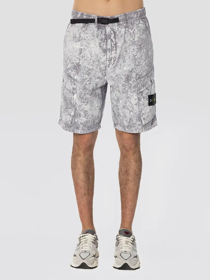 Bermuda con Cinta in Tela con Pigmento Grigio Perla