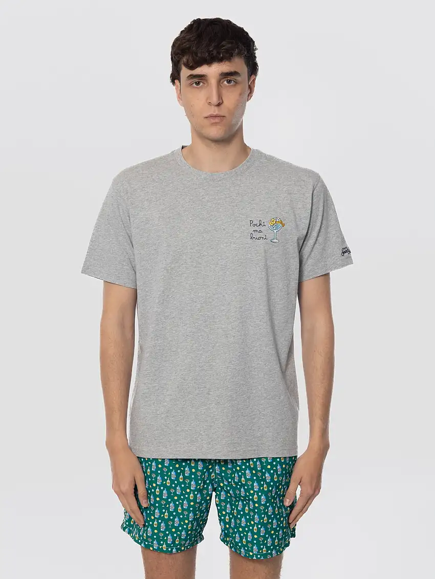 T-shirt con Ricamo Pochi ma Buoni Grigio
