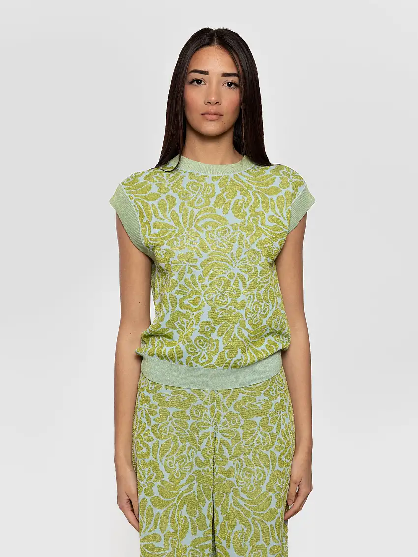 Gilet Jacquard in Lurex Verde/Azzurro