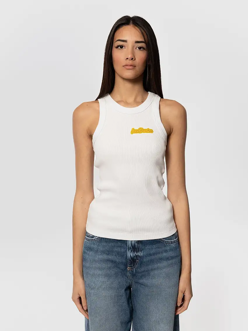 Top a Costine con Scollo All'Americana Bianco