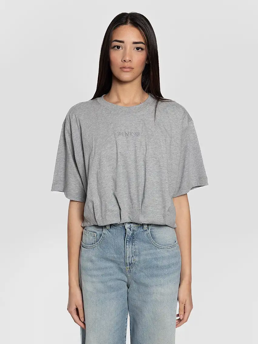 T-shirt Cropped con Pieghe Grigio