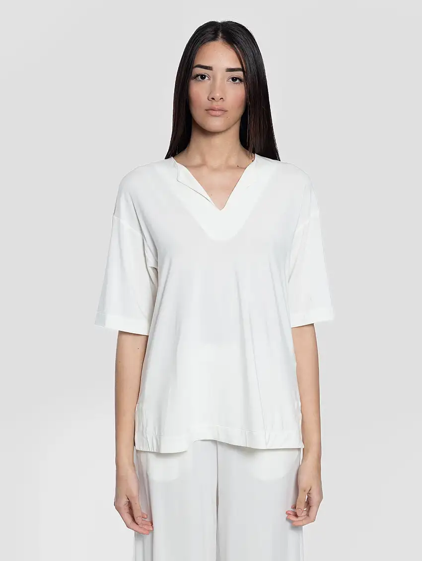 T-shirt in Jersey di Viscosa a V Rigel Bianco