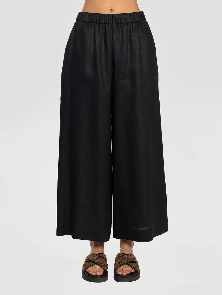 Pantaloni in Tela di Lino Minnie Nero