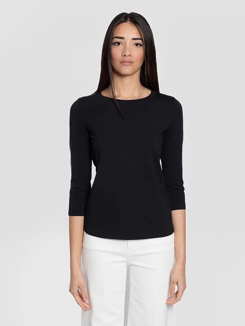 T-shirt Girocollo con Manica Tre Quarti Moritz Nero