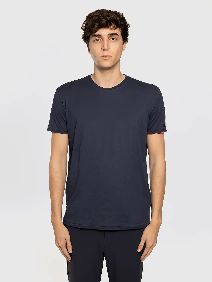 T-shirt in Piquet di Cotone Elasticizzato Blu