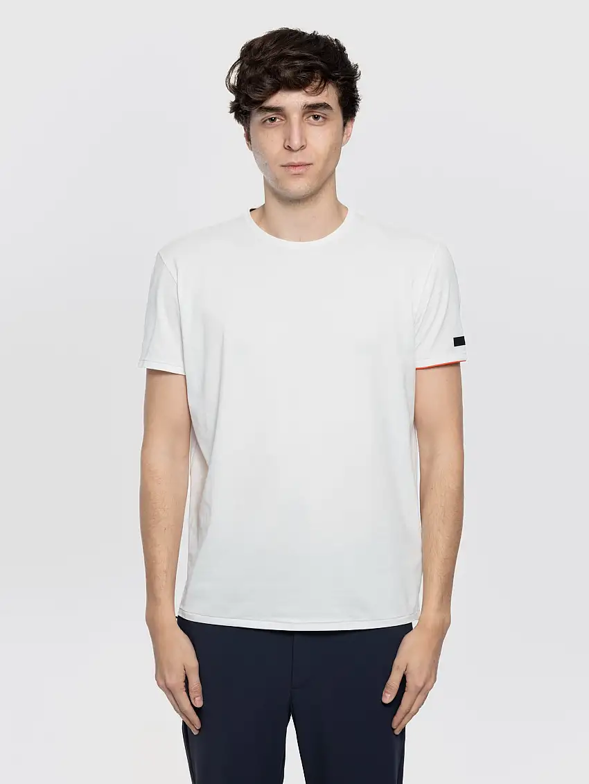 T-shirt in Piquet di Cotone Elasticizzato Bianco