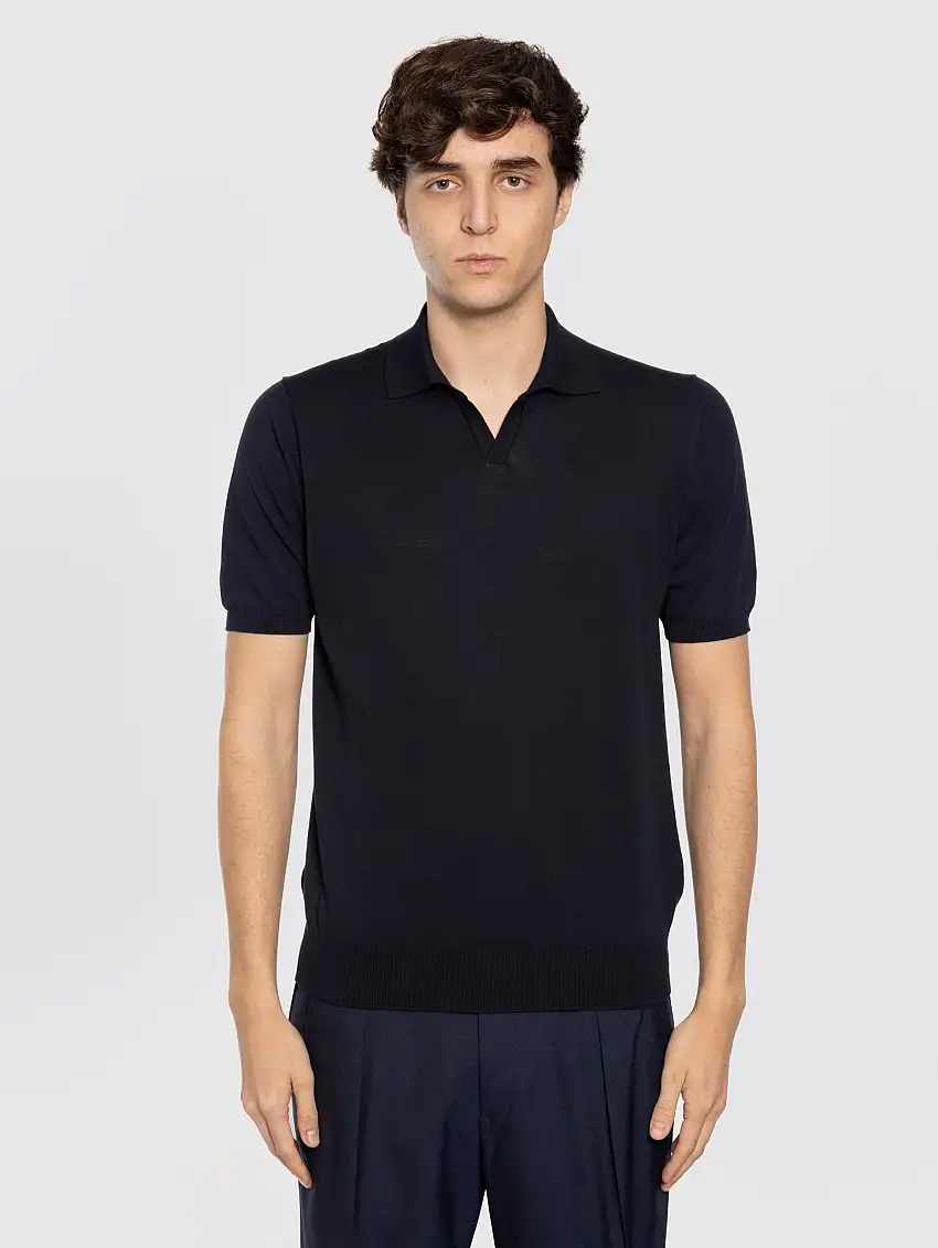 Polo con Scollo a V Blu Notte