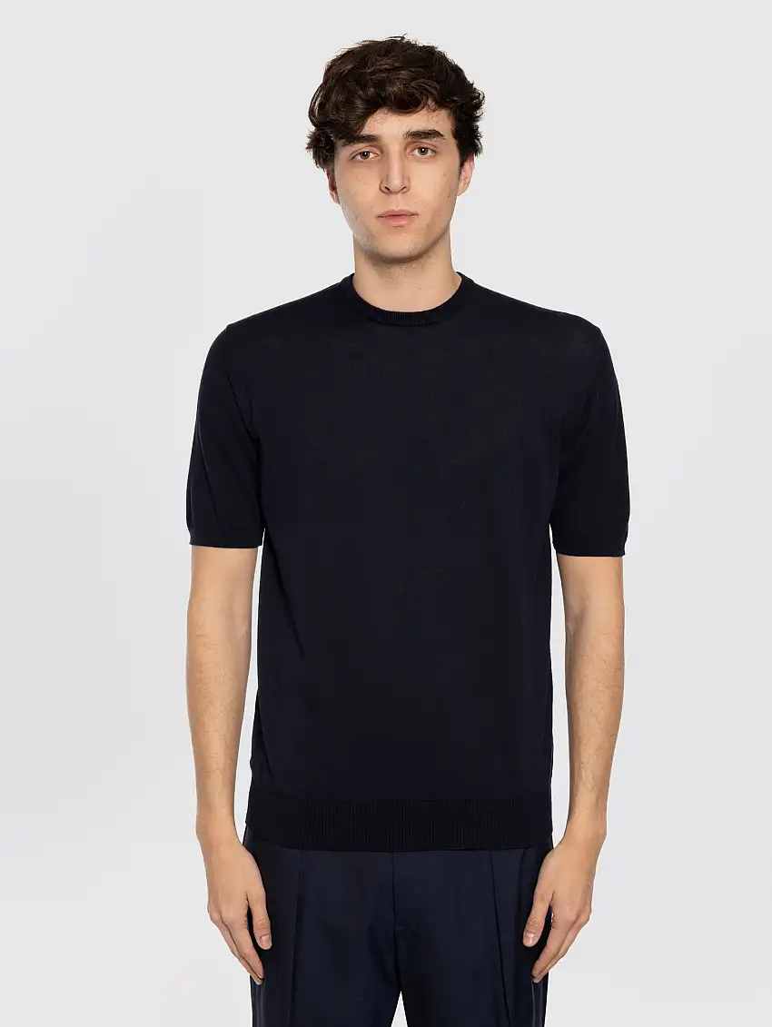 Maglia con Maniche Corte in Cotone Blu Notte