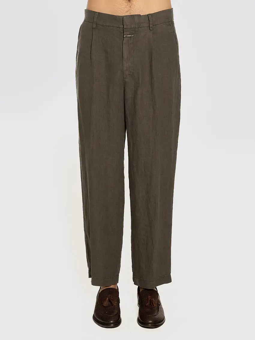 Pantaloni in Lino Ampi Verde