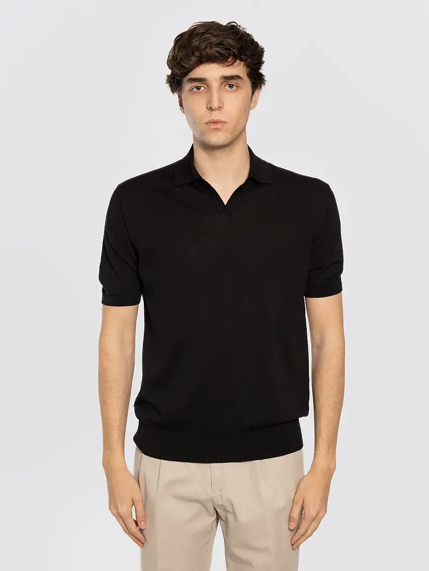 Polo con Scollo a V Nero