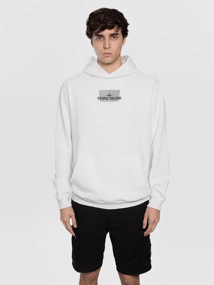 Felpa con Cappuccio con Motivo Grid Bianco