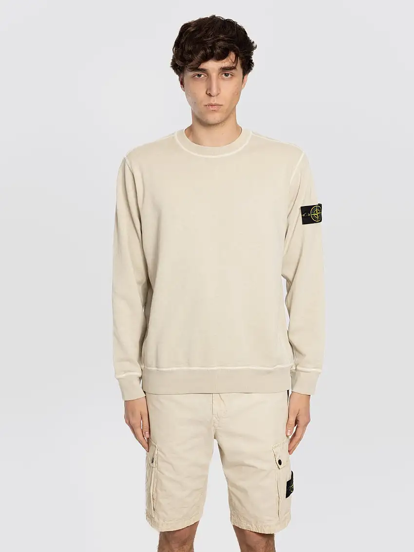 Felpa in Cotone Malfilè con Effetto Old Sabbia