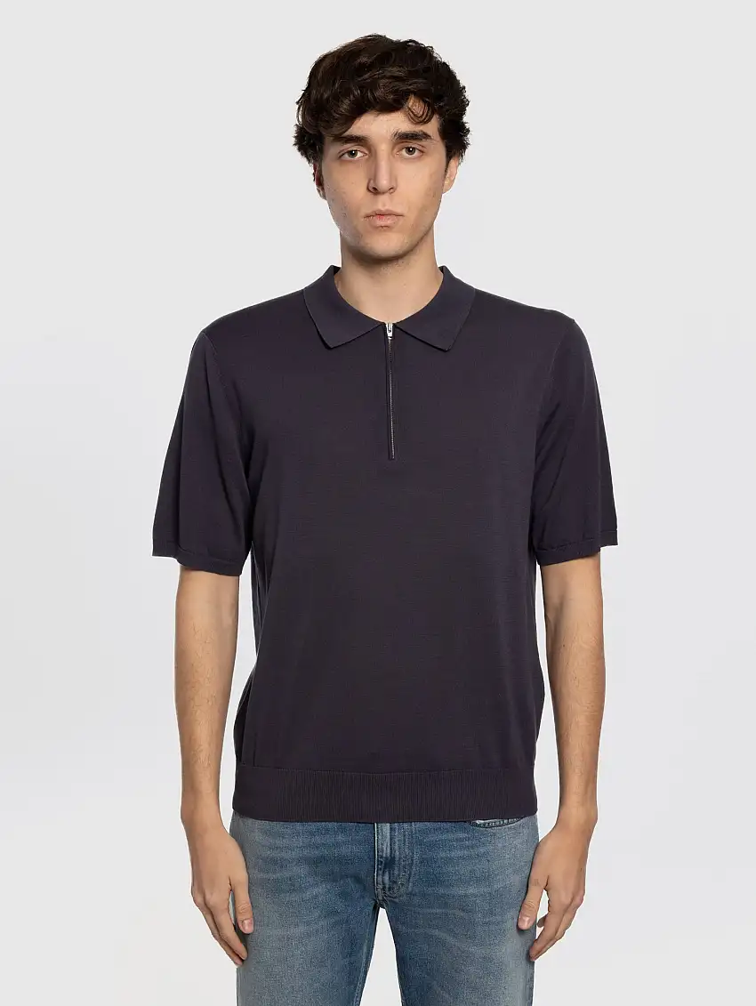 Polo con Mezza Zip Blu
