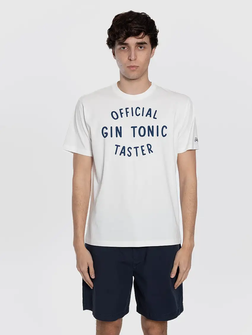 T-shirt con Stampa Official Gin Tonic Taster Bianco