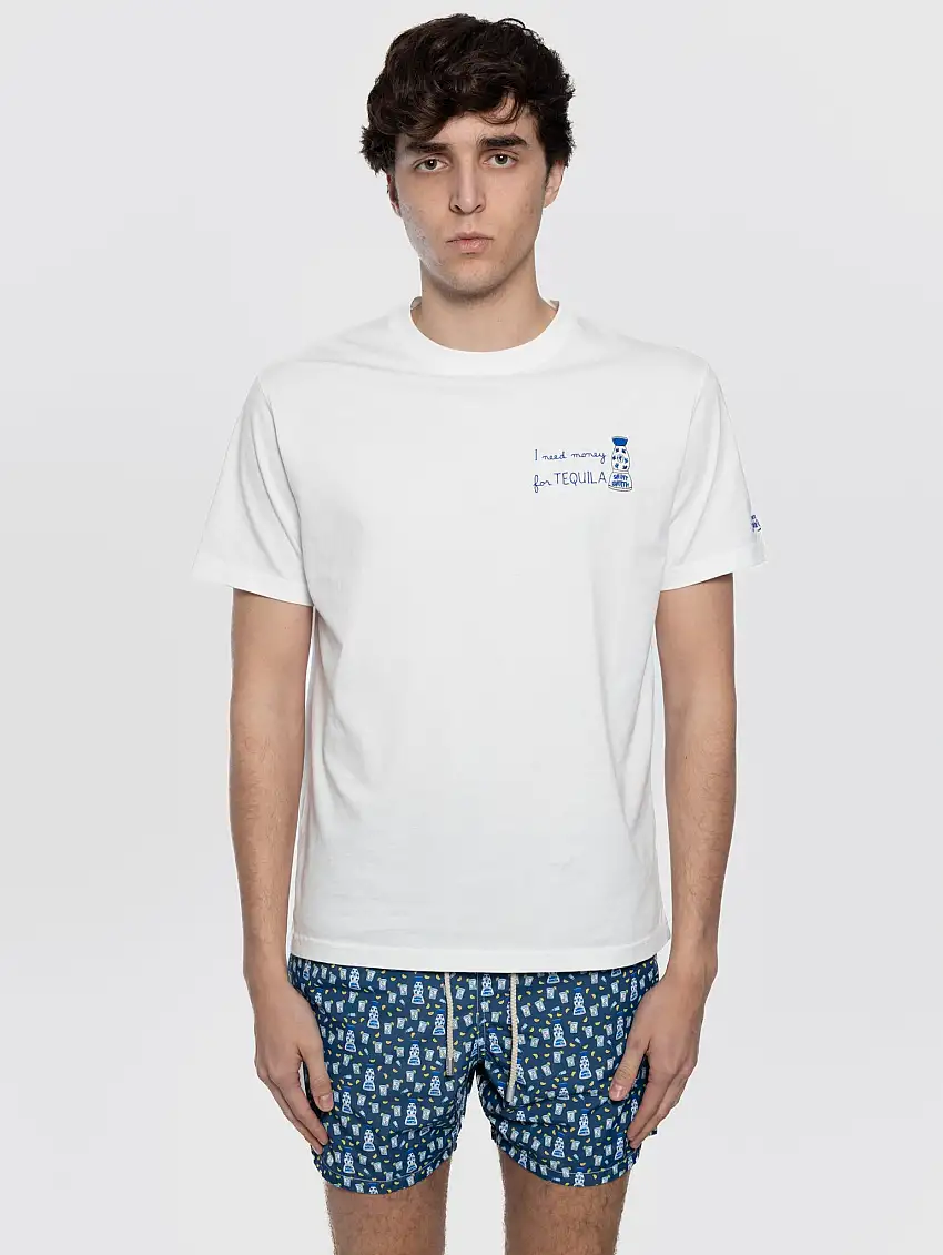 T-shirt con Ricamo I Need Money for Tequila Bianco