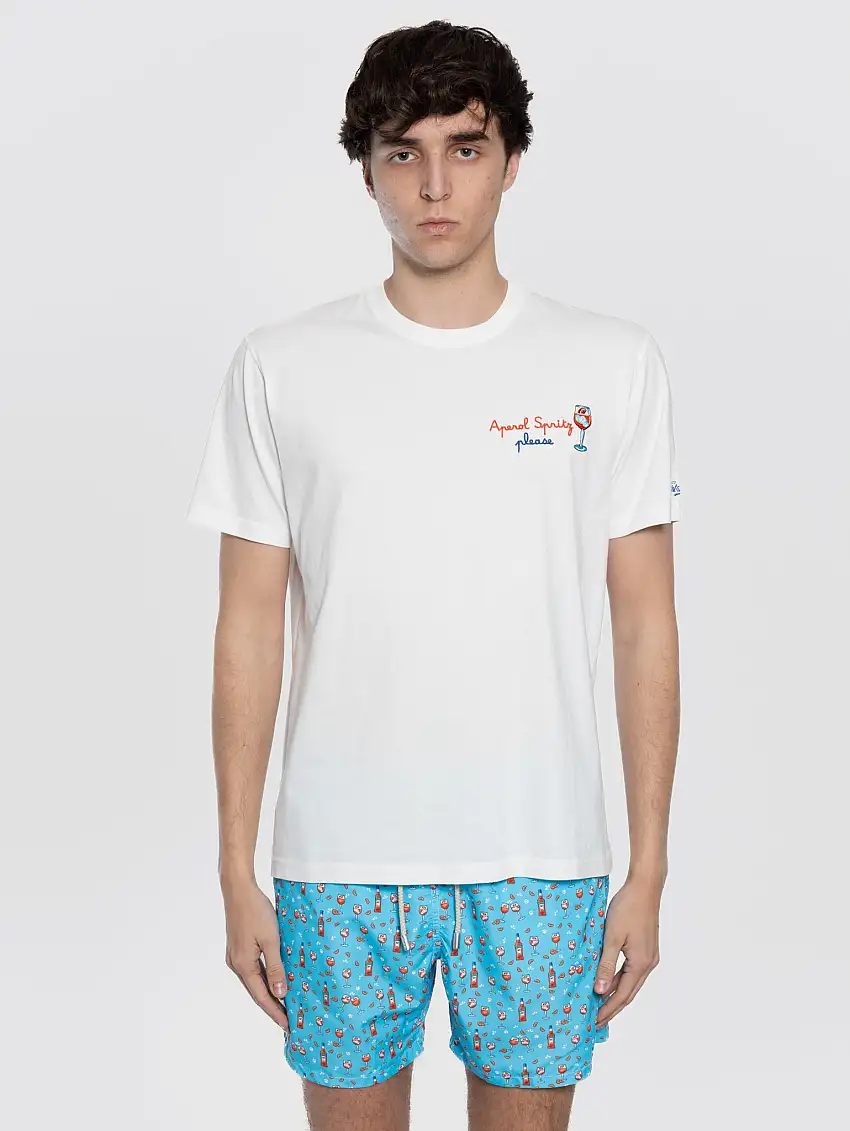 T-shirt con Ricamo Aperol Spritz Please Bianco