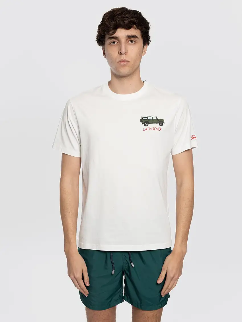 T-shirt Girocollo con Ricamo Latin Rover Bianco